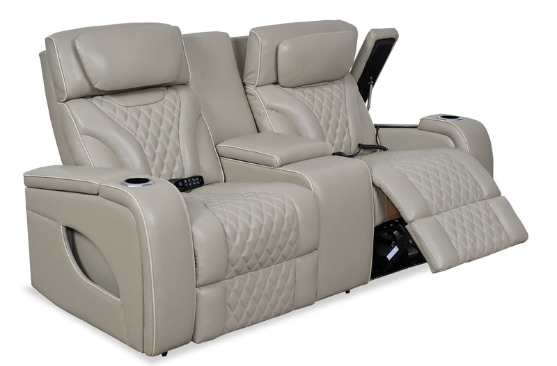 Causeuse de massage à inclinaison électrique Elite de 74 po en cuir véritable avec appuie-têtes électriques et accoudoirs de rangement - grise