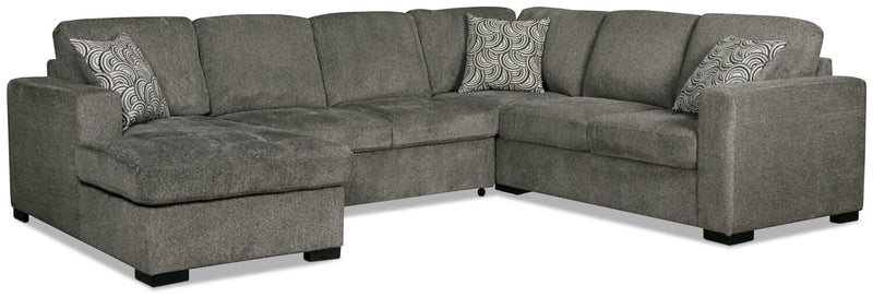 Izzy 4-Piece Chenille Sleeper Sectional with Left-Facing Storage Chaise - Pewter
