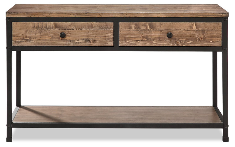 Table de salon rustique Maguire de 46 po avec rangement et tablette - bois brun et noir et armature en métal