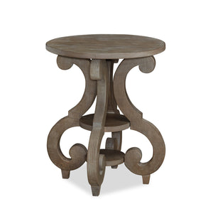 Table de bout ronde traditionnelle Tinley Park de 22 po avec tablette - pin gris-brun avec base à volutes