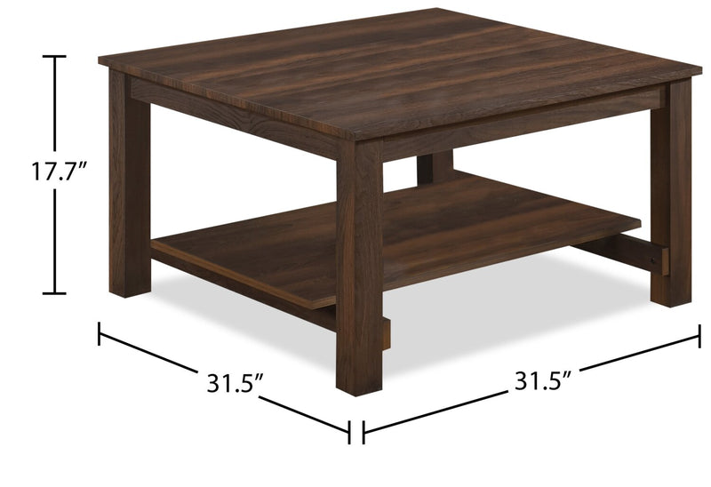 Table à café traditionnelle Jordi de 31,5 po avec tablette - bois au fini noyer brun