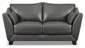 Causeuse Lusso de Château d’Ax de 69 po en cuir véritable à 100 % avec pattes en bois - gris anthracite
