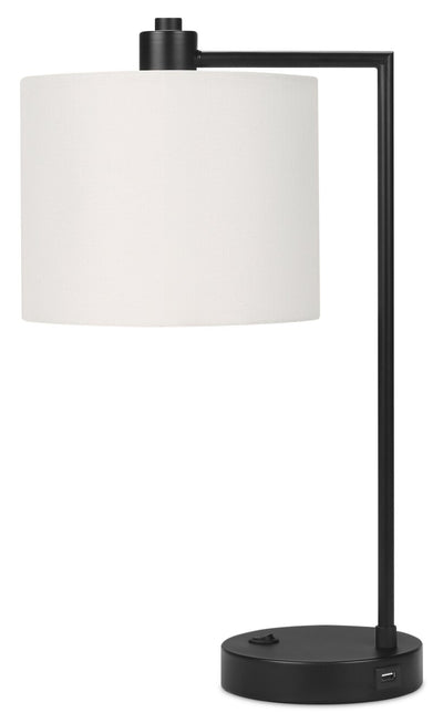 19" Black Metal Table Lamp with USB Charging|Lampe de table de 19 po en métal noir avec recharge USB