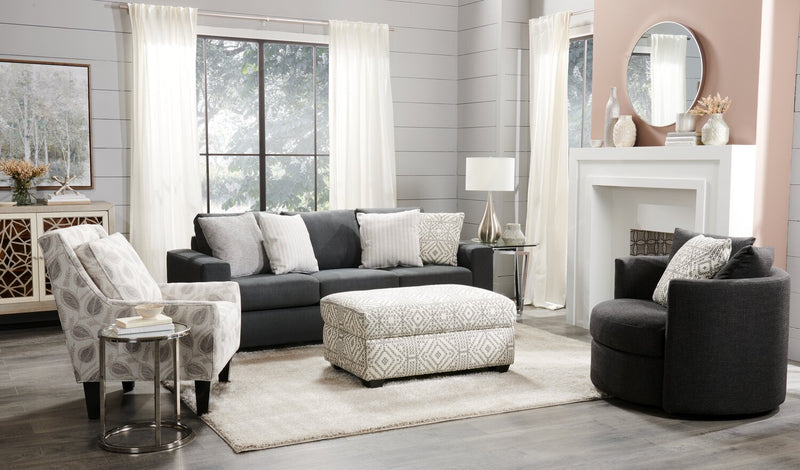 Sofa personnalisable Track de Sofa Lab de 85 po fabriqué au Canada en tissu d’apparence lin avec accoudoirs rectilignes - gris Pax Pepper