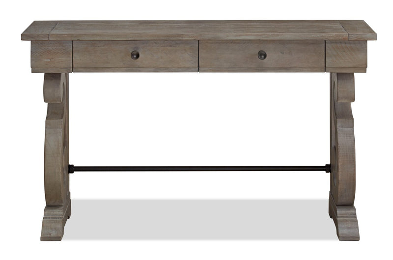 Table de salon traditionnelle Tinley Park de 50 po avec rangement - pin gris-brun avec base à volutes