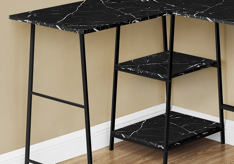 Bureau en forme de L Evlin de 42 po à tablettes - apparence marbre noir