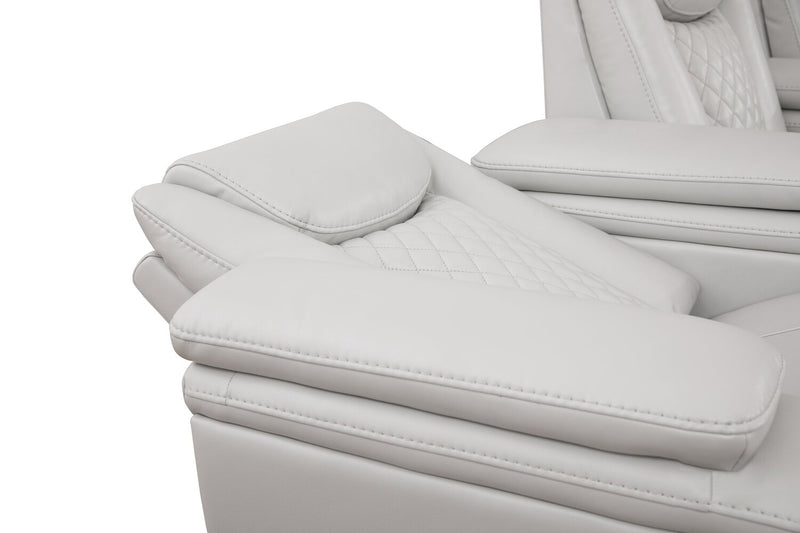 Sofa sectionnel à inclinaison électrique Cinema 5 pièces en apparence cuir avec appuie-têtes électriques - gris brume cosmique