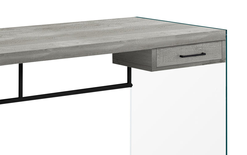 Bureau Isla de 48 po avec tiroir - gris avec base en verre
