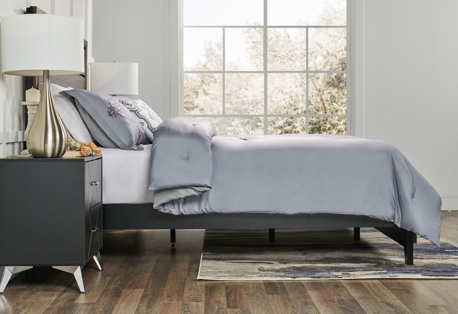 Tour De Lit En Velours Écrasé Gris Argenté - Entièrement Élastique, Adaptable Aux Lits Simple, Double, King Size, Super King Size - 5