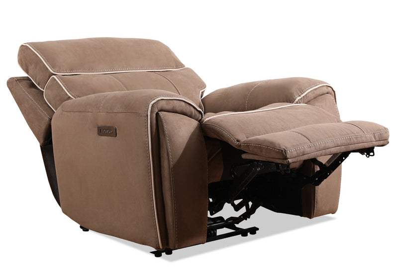 Fauteuil à inclinaison électrique Newport de Cindy Crawford Home de 43 po en suédine avec appuie-tête électrique - taupe