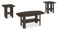 Ensemble 3 tables rustiques Everest de 35,5 po (table à café et 2 tables de bout) avec tablette - chêne brun