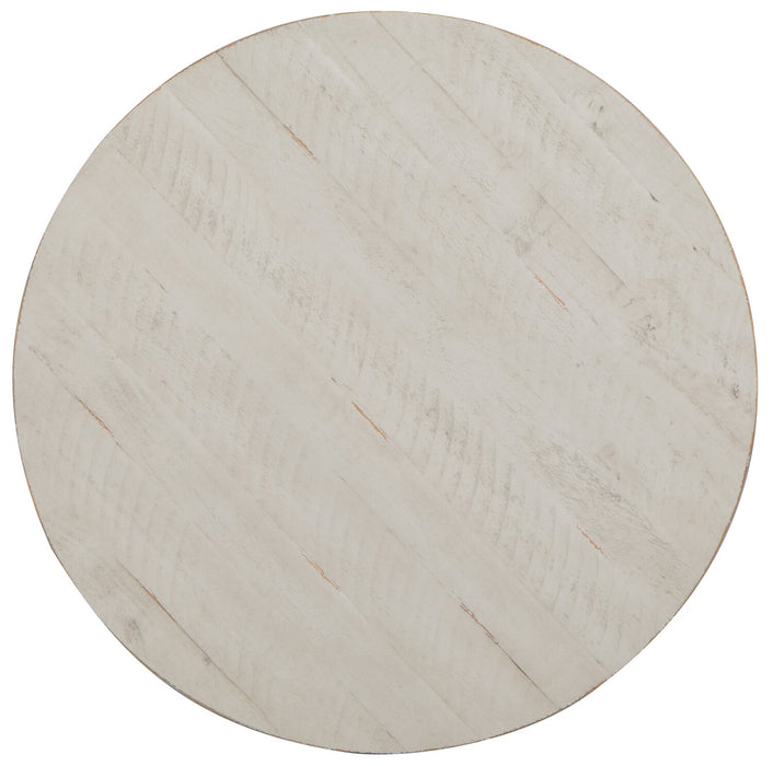 Table de bout ronde traditionnelle Bronwyn de 22 po avec tablette - pin albâtre avec base en bois à volutes