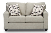  Causeuse Sawyer de 57 po fabriquée au Canada en tissu d’apparence lin avec coussins réversibles et coussins décoratifs - gris clair