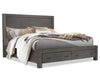 Lit plateforme de rangement Koda en bois avec tête de lit et cadre de lit, gris - format très grand lit