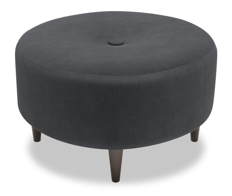 Pouf personnalisable The Curve de Sofa Lab de 31 po fabriqué au Canada en tissu d’apparence lin - gris Pax Pepper