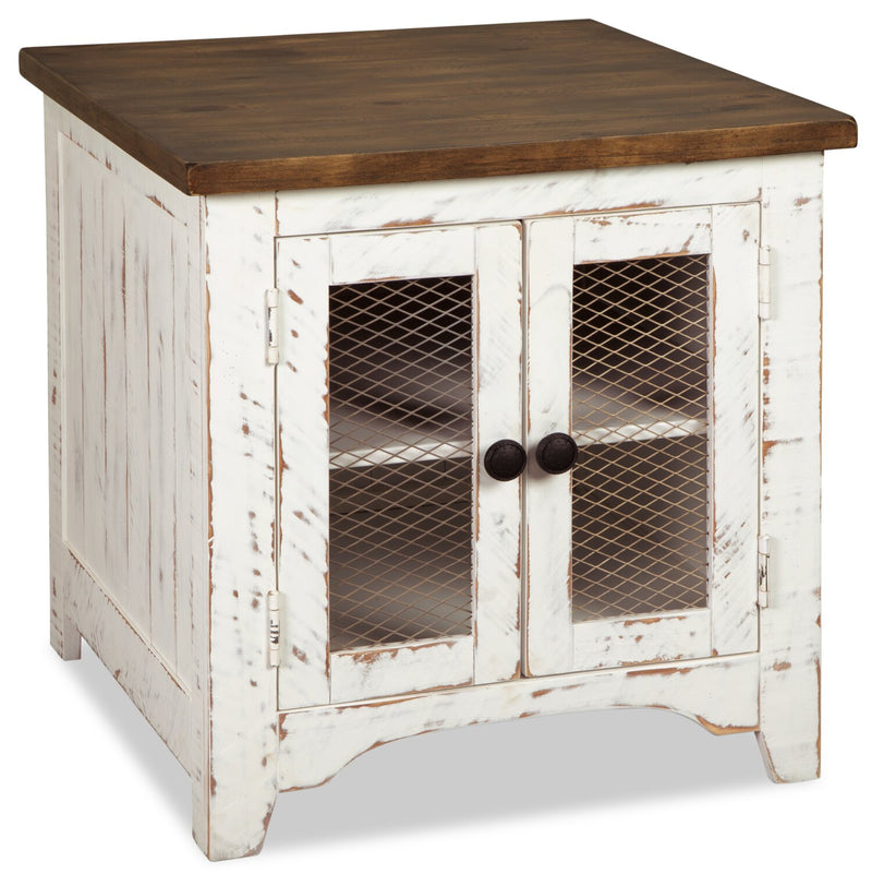 Benjy End Table  - Rustic style End Table in Distressed white natural pine