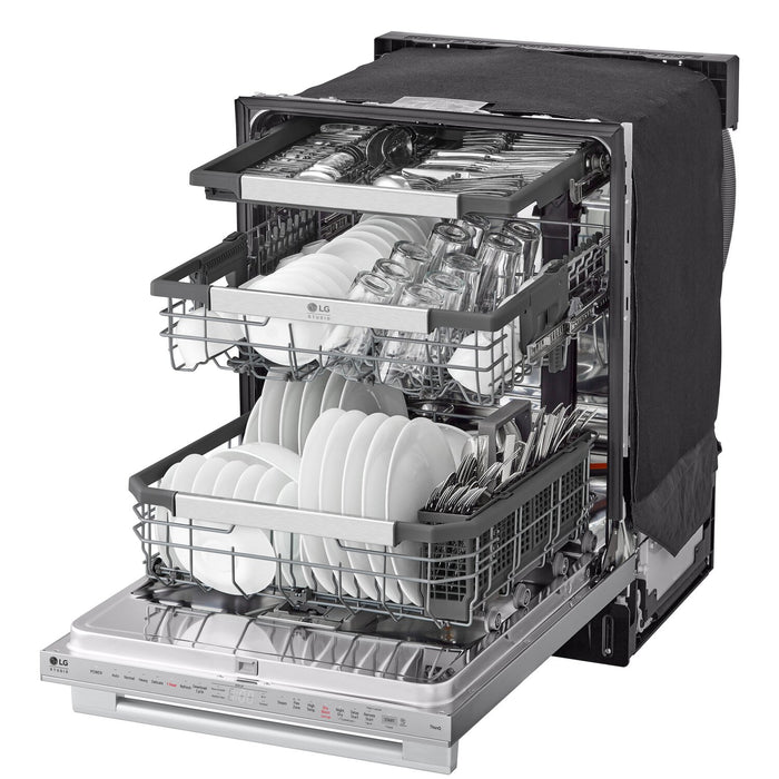 Lave-vaisselle intelligent encastré LG Studio à 40 dBA de 24 po avec commandes sur le dessus et QuadWashMC Pro - acier inoxydable Smudge-ProofMD - SDWB24S3
