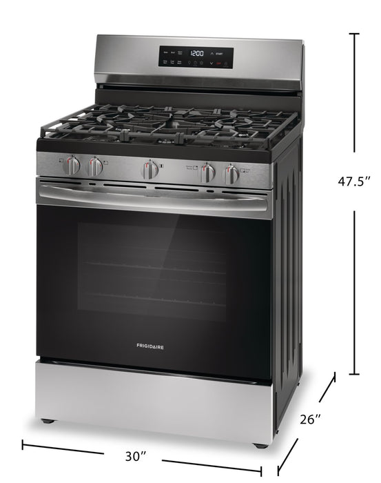Cuisinière à gaz Frigidaire de 5,1 pi³ avec préchauffage rapide et surface de cuisson à 5 brûleurs - acier inoxydable - FCRG3062AS