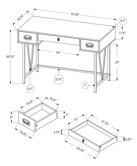 Bureau Reuben de 47,25 po à 3 tiroirs - gris