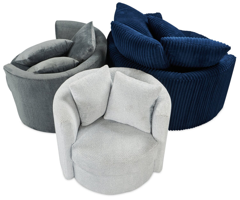 Fauteuil d’appoint Cuddler Grande de 48 po fabriqué au Canada en tissu de chenille - bleu Groove Midnight