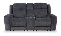  Causeuse à inclinaison électrique Atlantis de 72 po en tissu avec console de rangement, ports USB et position zéro gravité - gris foncé
