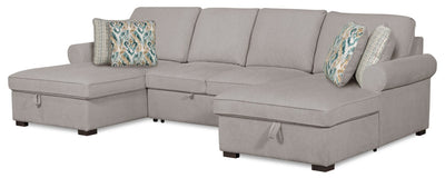 Scott Living Haven 3-Piece Chenille Fabric Sleeper Sectional with Two Storage Chaises - Grey | Sofa-lit sectionnel Haven de Scott Living 3 pièces en tissu de chenille avec 2 fauteuils longs de rangement - gris