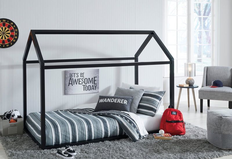 Lit maison Walt pour enfants, bois, noir - format lit simple