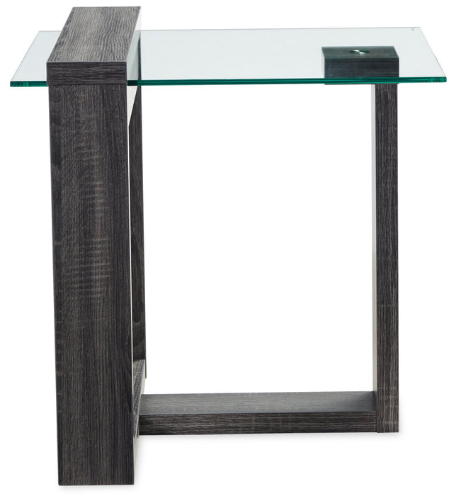 Table de bout moderne California de 22 po avec dessus en verre - gris vieilli 