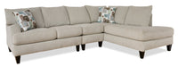  Sofa sectionnel de droite Nofia 3 pièces fabriqué au Canada en tissu de chenille avec coussins décoratifs et pattes en bois - beige lin