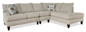 Sofa sectionnel de droite Nofia 3 pièces fabriqué au Canada en tissu de chenille avec coussins décoratifs et pattes en bois - beige lin