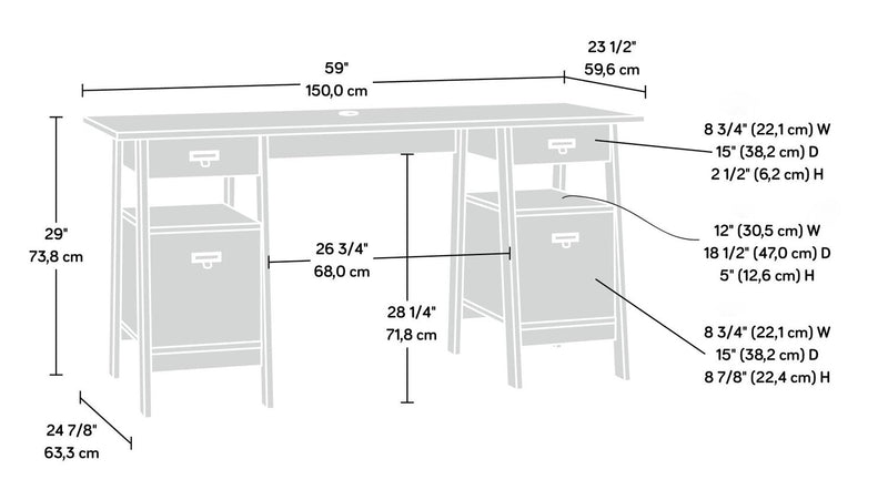  Bureau de direction Kyree de 59,06 po à 4 tiroirs - chêne antique