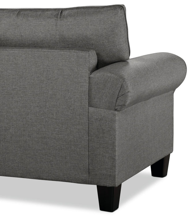 Sofa Tula de 88 po fabriqué au Canada en tissu avec accoudoirs enroulés et coussins décoratifs - gris acier