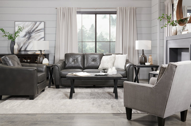 Fauteuil d’appoint club Sofa Lab personnalisable de 29 po fabriqué au Canada en tissu d’apparence lin avec pattes en bois - gris Pax Slate