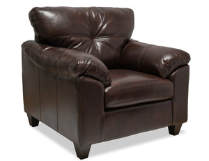 Fauteuil Addison de 42 po fabriqué au Canada en tissu d’apparence cuir avec coussin de siège amovible et capitonnage - brun