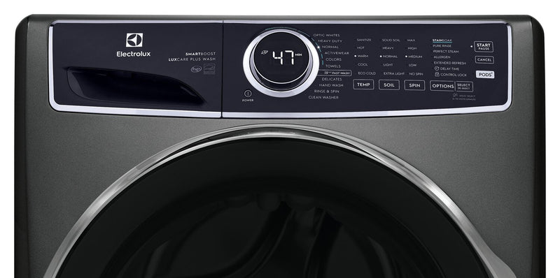 Laveuse à chargement frontal de 5,2 pi³ et sécheuse à gaz de 8 pi³ de Electrolux – titanes