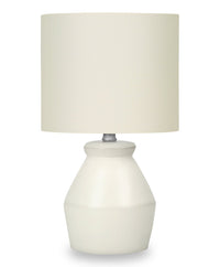 Lampe de table de 17 po en céramique avec abat-jour cylindrique en lin - crème
