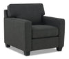 Fauteuil Sawyer de 35 po fabriqué au Canada en tissu d’apparence lin avec coussins réversibles et accoudoirs rectilignes - gris anthracite
