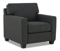  Fauteuil Sawyer de 35 po fabriqué au Canada en tissu d’apparence lin avec coussins réversibles et accoudoirs rectilignes - gris anthracite