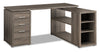 Bureau en coin en forme de L Rickey de 60 po à 3 tiroirs et tablettes - taupe