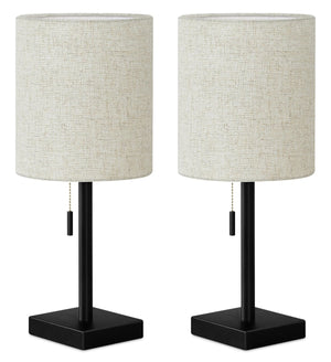 Ensemble 2 lampes de table de 17 po en métal noir avec recharge USB