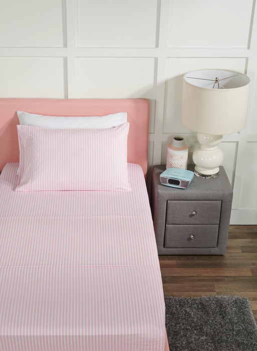 Ensemble de draps Hallie de 3 pièces rayés en coton pour lit simple - rose