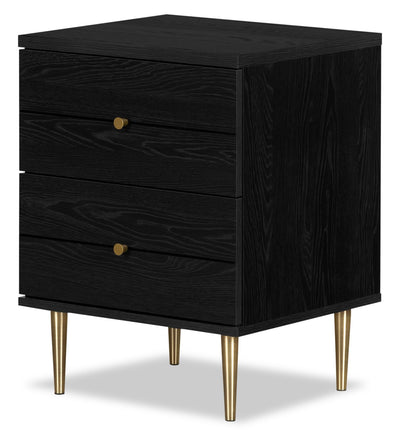Lake Bedside 2-Drawer Nightstand, 19.5"W x 25.5"H, Made in Canada, Glam - Black | Table de nuit somptueuse Lake de 19,5 po (L) x 25,5 po (H) à 2 tiroirs, fabriquée au Canada - noire