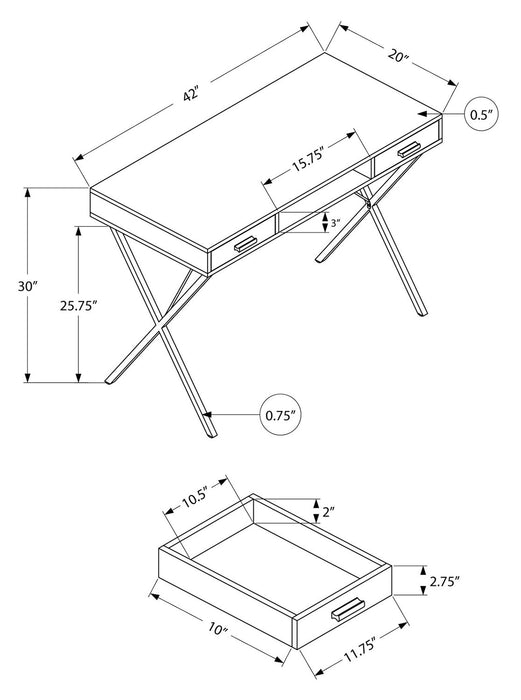 Bureau Rowan de 42 po à 2 tiroirs et compartiment ouvert - gris