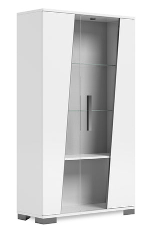 Armoire vitrée de salle à manger Raia avec rangement et tablettes d'exposition en verre - fabriquée en Italie, moderne, 40 po (L) - blanche