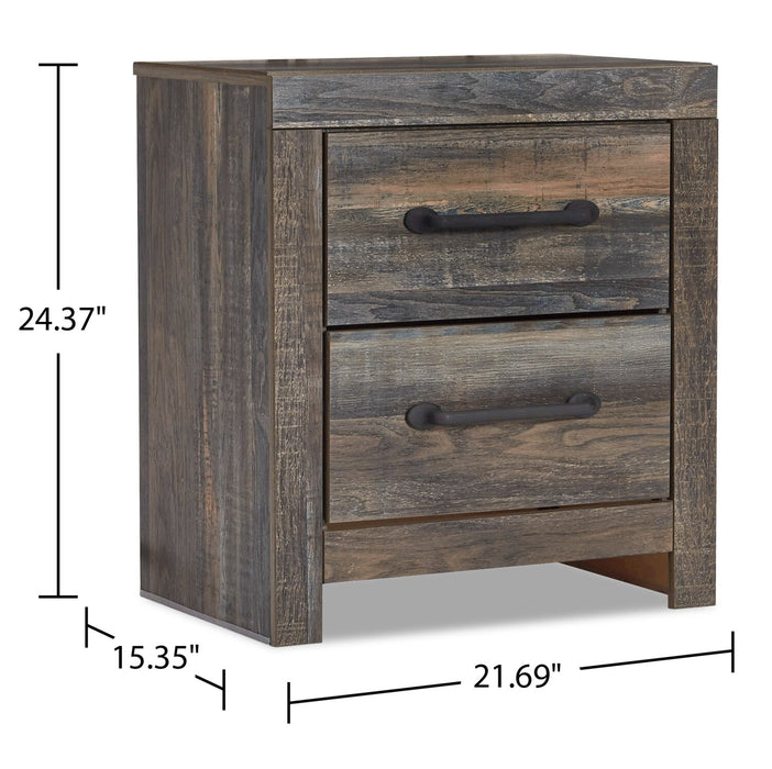 Ensemble de chambre à coucher Abby 6 pièces avec lit à panneau, commode, miroir, table de nuit, lumière DEL et port USB, brun - format très grand lit