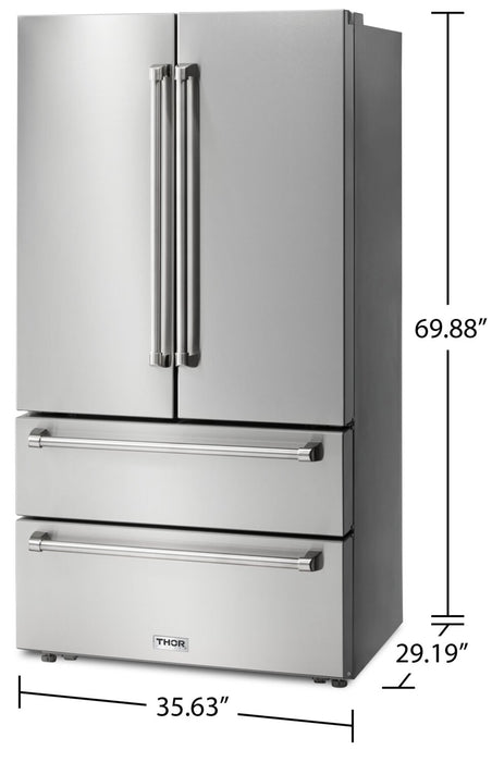 Réfrigérateur Thor de 22,5 pi³ et de 36 po à portes françaises - acier inoxydable - TRF3602