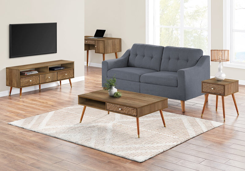 Table à café moderne Cydney de 43,5 po avec rangement - pattes en bois au fini noyer