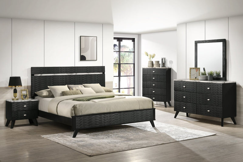 Commode moderne du milieu du 20e siècle Atlas de 60,2 po (L) x 36,8 po (H) à 6 tiroirs pour la chambre à coucher - noire