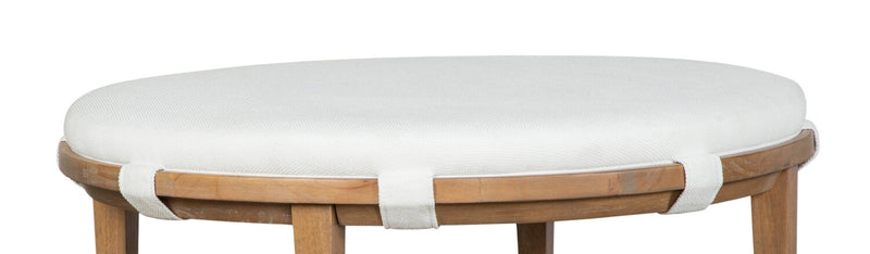 Table à café ronde moderne Rhett de 38 po avec tablette et roulettes - bois brun clair avec coussin blanc