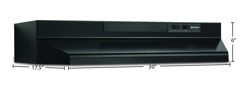 Hotte de cuisinière sous l'armoire Broan de série BU2 de 30 po - BU230BL
